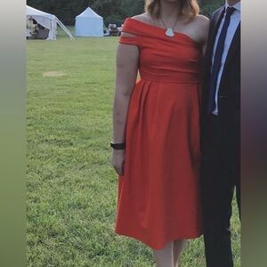 Topshop Vibrant Orange One-Shoulder A-Line Dress, Burnt Orange, Size 8